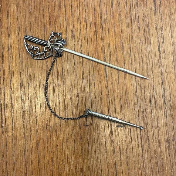 Victorian Sword Jabot Pin - Sterling Silver - Picture 5 of 9